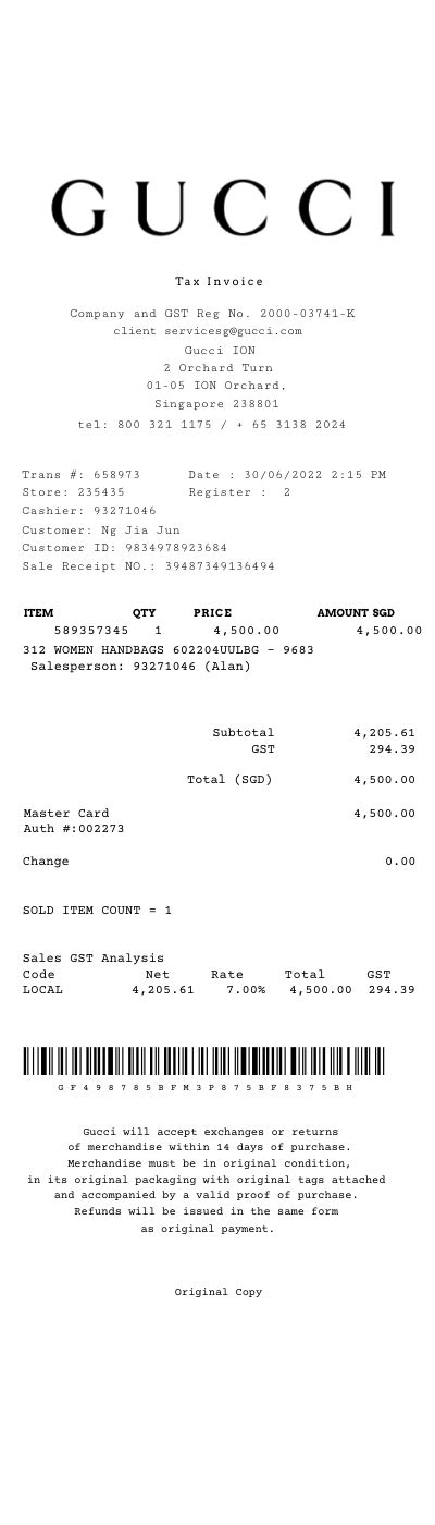 gucci prescription glasses receipt